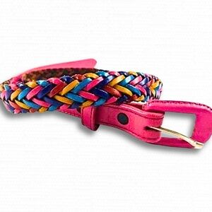 Tony Lama Braided Leather Belt, Vintage Preppy Small Multicolor Pink, Size 32